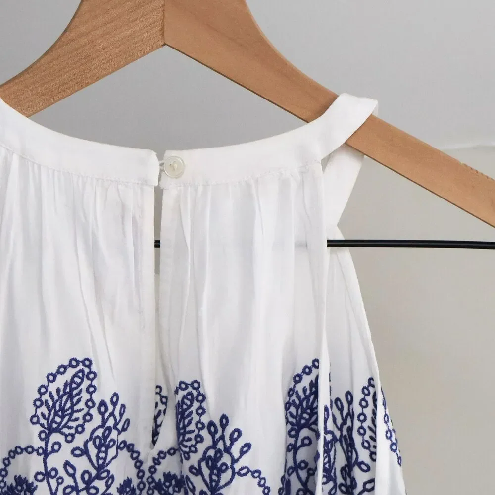 Loft White and Blue Embroidered Halter Top xs - Picture 4 of 6
